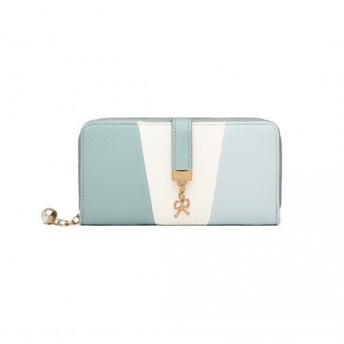 LP2030 - Miss Lulu Tri Colour Women's Leather Look Purse - Light Blue