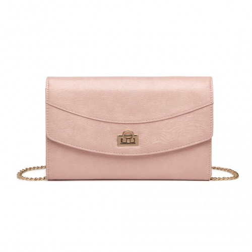 LP2219 - Miss Lulu Elegant Flap Clutch Leather Chain Evening Bag - Pink