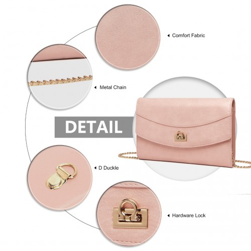 LP2219 - Miss Lulu Elegant Flap Clutch Leather Chain Evening Bag - Pink