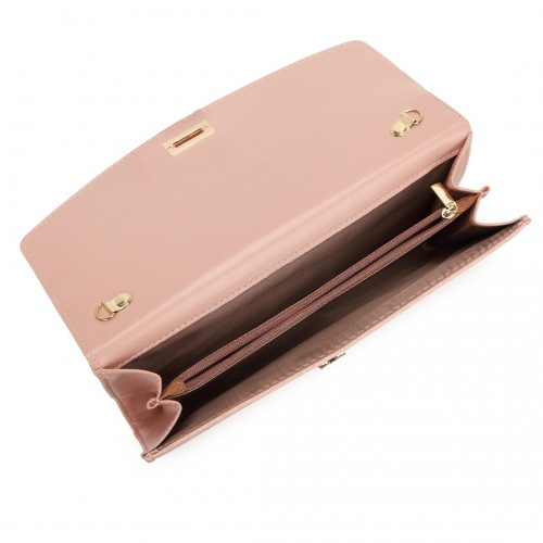 LP2219 - Miss Lulu Elegant Flap Clutch Leather Chain Evening Bag - Pink