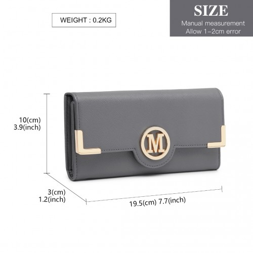 LP2022 - Miss Lulu Leather Look Classic Long Purse - Dark Grey