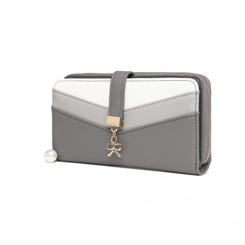 LP2215 - Miss Lulu Mixed Colour Women's Leather Look Clutch Purse - Grey