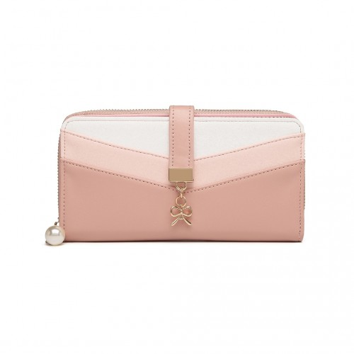 LP2215 - Miss Lulu Mixed Colour Women's Leather Look Clutch Purse - Pink