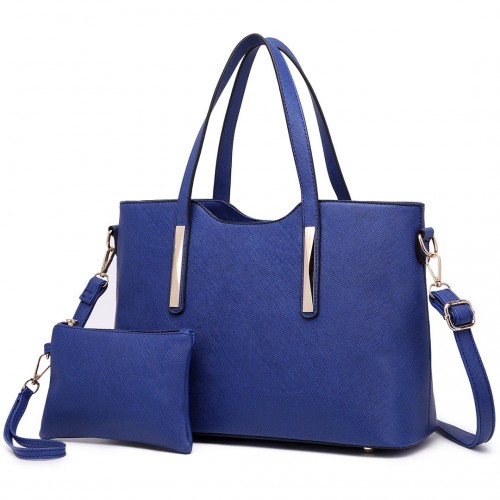 S1719 - Miss Lulu Pu Leather Handbag &amp; Purse - Navy