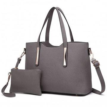 S1719 - Miss Lulu Pu Leather Handbag &amp; Purse - Grey