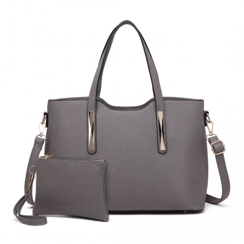 S1719 - Miss Lulu Pu Leather Handbag &amp; Purse - Grey