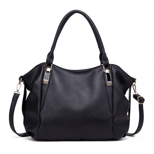 S1716 - Miss Lulu Soft Leather Elegant Simple Shoulder Bag - Black