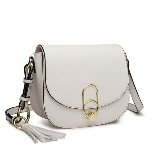 LZ1831 - MISS LULU CROSS BODY SADDLE BAG - WHITE