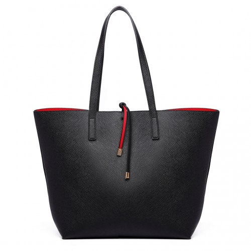 LT6628 - Miss Lulu Women Reversible Contrast Shopper Tote Bag Black