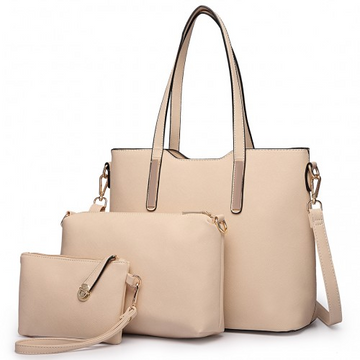 LT6648 - Miss Lulu Three Piece Tote Shoulder Bag And Clutch - Beige