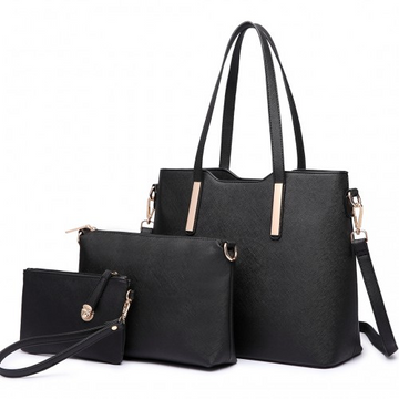 LT6648 - Miss Lulu Three Piece Tote Shoulder Bag And Clutch - Black