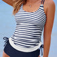 Blue Stripe Drawstring Tummy Control Mix-and-match 2pcs Tankini Swimsuit