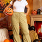 Beige Drawstring Adjusted Band High Waist Plus Size Pants