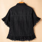 Black Raw Edge Ruffled Short Sleeve Denim Jacket