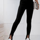 Black Rib Knit High Waist Slit Leggings