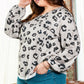 Gray Printed Leopard Balloon Sleeve Thermal Knit Plus Size Top