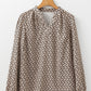 Khaki Geometric Print Notched Neck Puff Sleeve Blouse