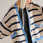 White Colourblock Drop Shoulder Buttoned Loose Cardigan