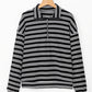 Black Stripe Textured Quarter Zip Collar Long Sleeve Top