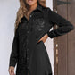 Black Sequin Splicing Pocket Buttoned Shirt Dress