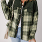 Blackish Green Snap Buttons Colourblock Plaid Shacket