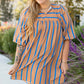 Khaki Stripe Contrast Striped Print 3/4 Sleeve Babydoll Plus Size Dress