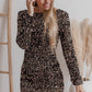 Chestnut Sequin Crew Neck Long Sleeve Bodycon Dress