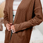 Coffee  Solid Textured Open Front Cardigan with Pocket