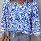 Blue Boho Printed 3/4 Sleeve Tied Neck Blouse