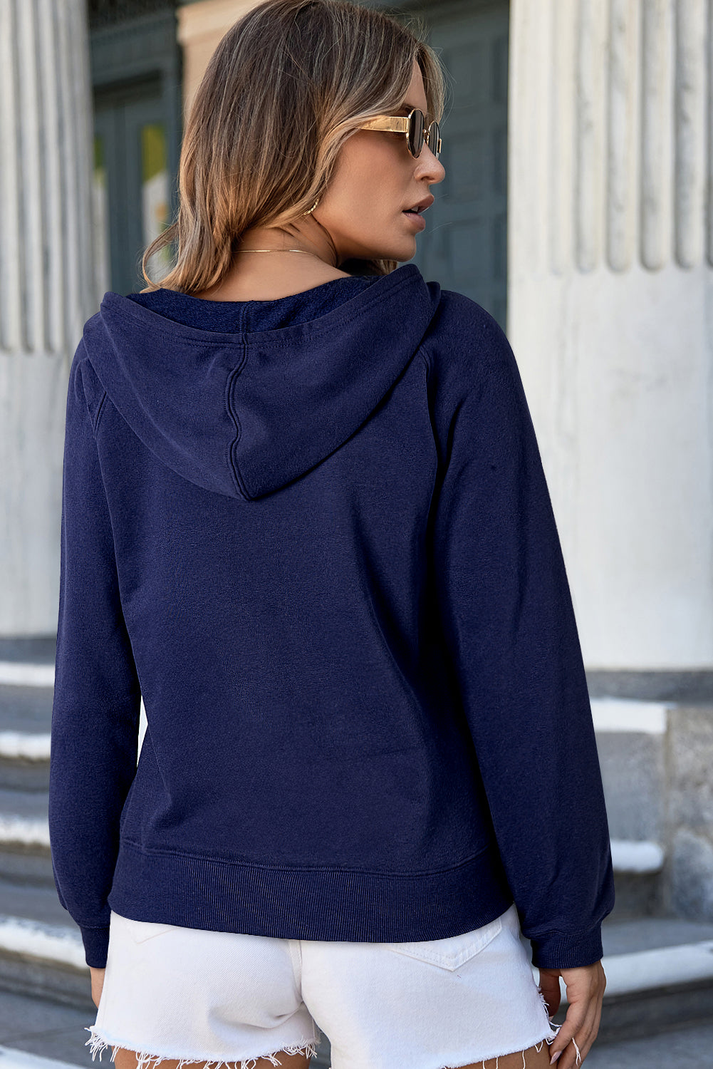 Navy Blue Solid Colour Fleece Lined Zip up Hoodie