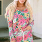 Multicolour Flower Print Pullover and Drawstring Shorts Lounge Set