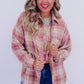 Pink Plaid Print Chest Pocket Long Sleeve Shacket