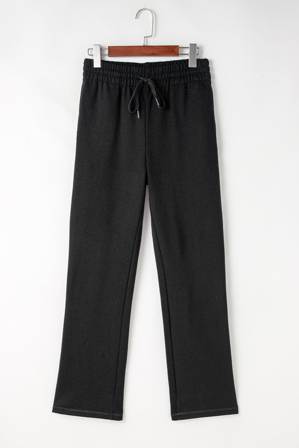 Navy Blue Solid Colour Fleece Lined Drawstring Waist Casual Trousers