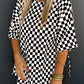 Black Checkered Print Side Slits O Neck Plus Size T Shirt