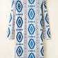 Sky Blue Western Aztec Printed Open Front Long Cardigan