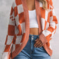 Chestnut Mix Checkered Open Front Knit Cardigan