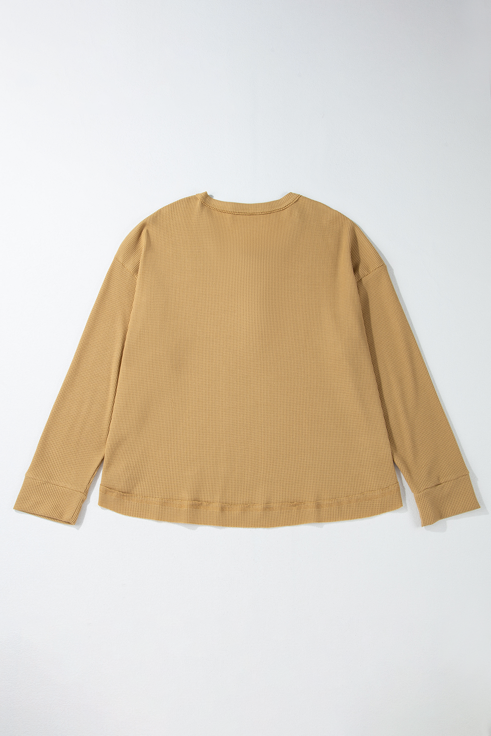 Camel Textured Knit Half Button Drop Shoulder Oversized Top