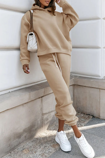 Pale Khaki Chunky Two-piece Hooded Sweatsuit