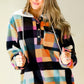 Multicolour Plaid Color Block Flap Pocket Buttoned Hoodie