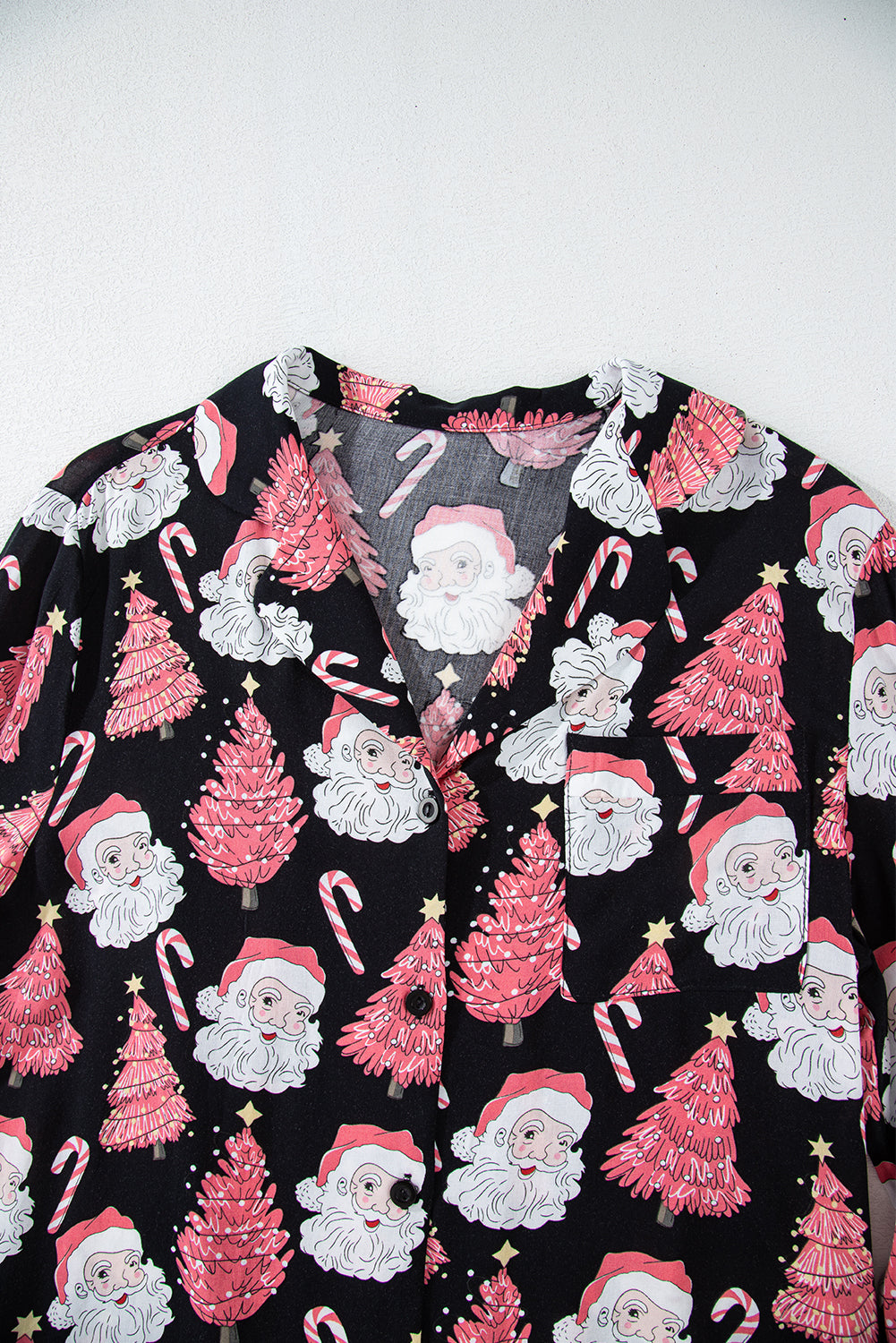 Black Christmas Santa Printed Two Piece Pyjamass Set