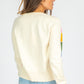 White Stripe Colorful Pattern Button Front Sweater Cardigan