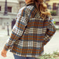 Cinnamon Plaid Print Chest Pockets Turn Down Collar Shacket