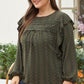 Mist Green Plus Lace Swiss Dot Ruffle Long Sleeve Top