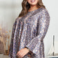 Purple Floral Print Round Neck Plus Size Babydoll Blouse