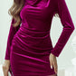 Pitaya Pink Velvet Mock Neck Ruched Long Sleeve Bodycon Dress