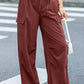 Mineral Red Solid Colour Drawstring Waist Wide Leg Cargo Pants