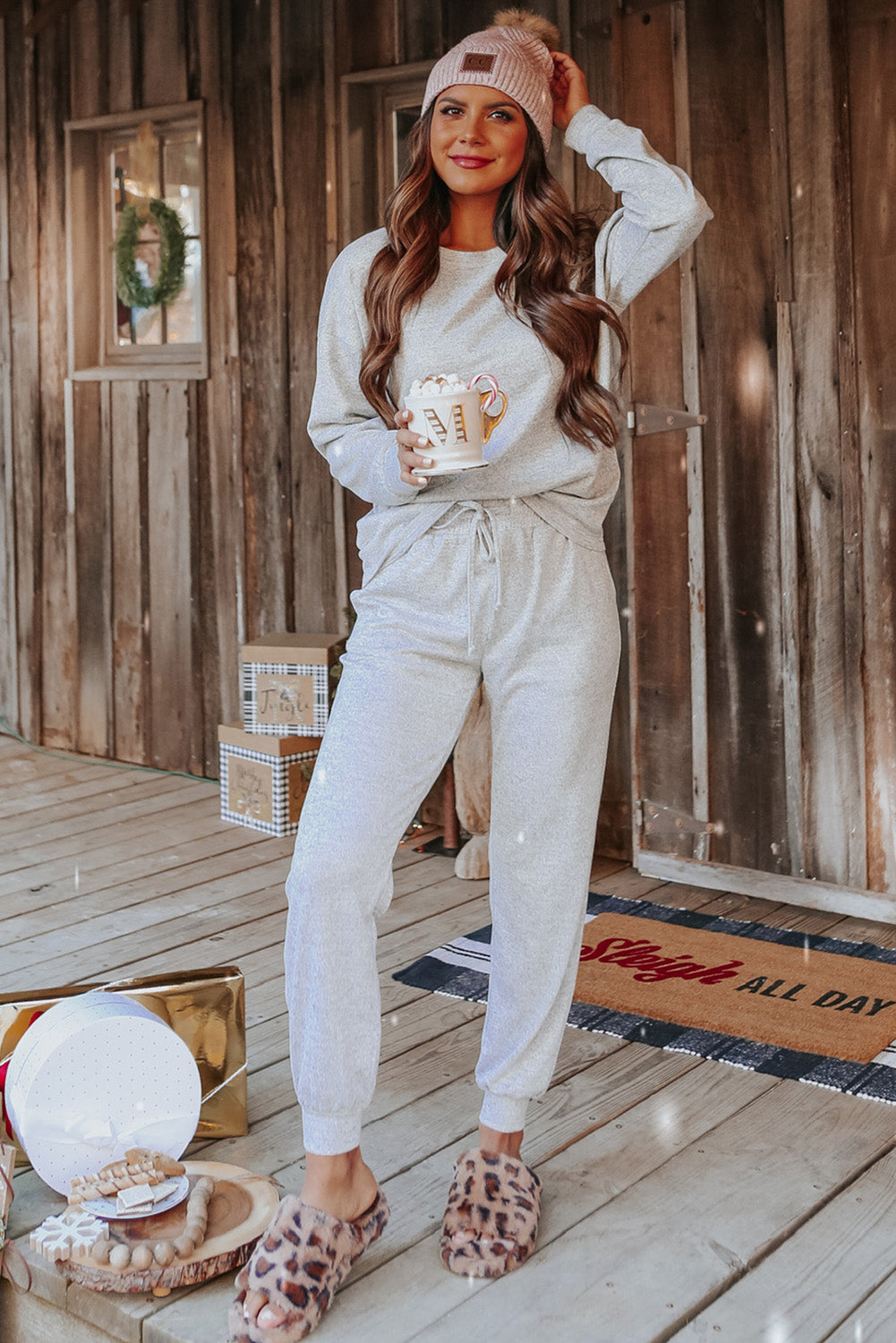 Grey Long Sleeve Pullover and Jogger Trousers Lounge Set