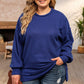 Blue Plus Size Waffle Knit Oversized Exposed Seam Top