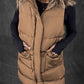 Black Windproof Longline Full Zipper Puffer Gilet with Pockets