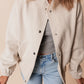 Beige Baseball Collar Snap Button Pocketed Bomber Jacket